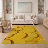 Plush Yellow Circle Textured Area Rug