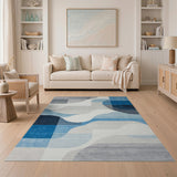Modern Blue Grey Abstract Geometric Area Rug