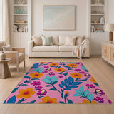Vibrant Hot Pink Orange Floral Area Rug
