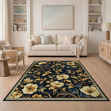 Navy Gold Floral Vintage Area Rug