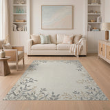 Beige Geometric Leaf Border Area Rug