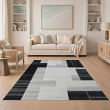 Modern Black White Geometric Block Rug