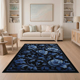 Elegant Blue Peony Floral Area Rug