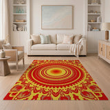 Vibrant Red Mandala Sun Area Rug