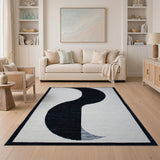 Black White Geometric Wave Area Rug