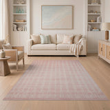 Blush Pink White Grid Modern Area Rug