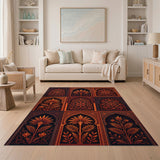 Red Mughal Arch Palm Area Rug