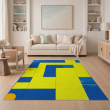 Blue Yellow Geometric Sunburst Abstract Rug