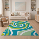 Teal Green Swirl Abstract Area Rug