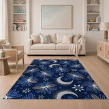 Navy Blue Lunar Floral Moon Stars Rug