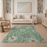Blue and Teal White Daisy Meadow Teal Area Rug