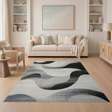 Black and White Abstract Wave Black White Area Rug