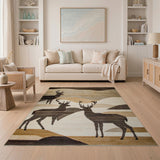 Geometric Deer Mountain Landscape Area Rug