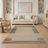 Tan Brown Geometric Striped Area Rug