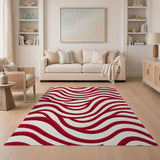 Red Red Wavy Abstract Area Rug