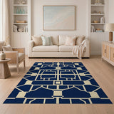 Navy Blue Cream Lattice Geometric Area Rug