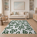 Green Outline Leaves Area Rug