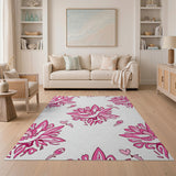 Whimsical Pink Bird-Flower Area Rug