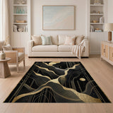 Midnight Gold Waves Abstract Area Rug