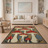 Boho Chic Multi-color and Patterns Whimsical Red Mushroom Forest Area Rug