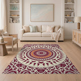 Purple Mandala Area Rug with Birds Florals