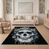 White Rose Crown Skull Area Rug
