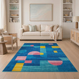 Vibrant Geometric Blue Teal Area Rug