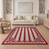 Red Intricate Floral Border Area Rug