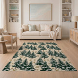 Snowy Evergreen Forest Pattern Area Rug