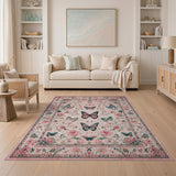 Pink Butterfly Rose Floral Vintage Rug