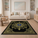 Ornate Gold Frame Blue Medallion Area Rug