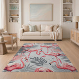 Pink Pink Flamingo Monstera Leaf Area Rug