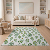 Green Tribal Leaf Faces and Daisy Rug