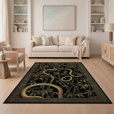 Golden Snake Coiled in Black Bamboo Rug
