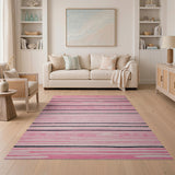 Vibrant Pink Black Striped Geometric Area Rug