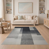 Monochrome Geometric Block Area Rug