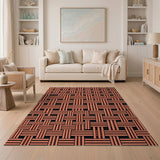 Orange Basketweave Geometric Area Rug