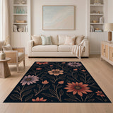 Navy Floral Area Rug with Pink Orange Blooms