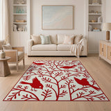Red Birds on Intricate Branches Area Rug