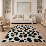 Leopard Print Shag Area Rug Black Tan Cream