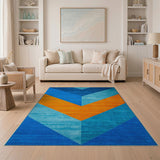Geometric Blue Teal Orange Chevron Area Rug