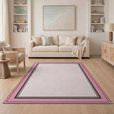 Pink Multi-Border Geometric Area Rug