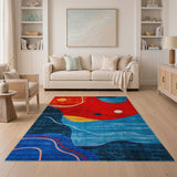 Vibrant Abstract Red Blue Wave Area Rug