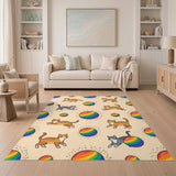 Whimsical Cats Rainbow Balls Washable Area Rug