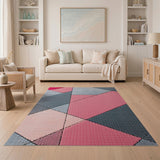 Pink Grey Geometric Patchwork Area Rug