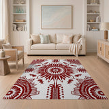 Bold Red Heritage Tribal Sunburst Rug