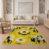 Playful Bees and Daisies Yellow Area Rug