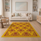 Maroon Floral Damask on Vibrant Yellow Area Rug