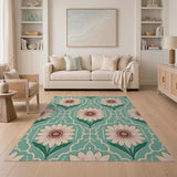 Teal Floral Lattice Area Rug