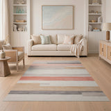 Modern Striped Area Rug in Pink, Grey Beige